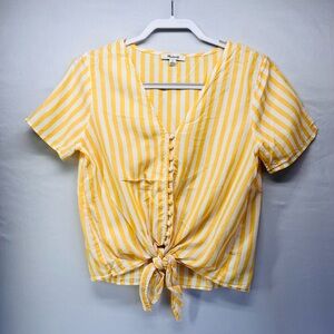 Madewell Yellow and White Striped Tie-Front Blouse